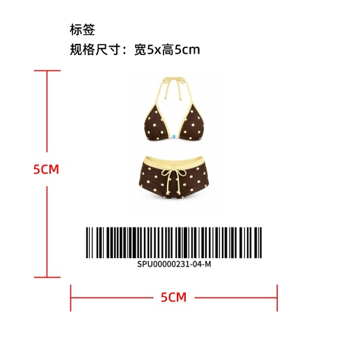 撞色包边波点挂脖比基尼标签