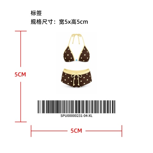 撞色包边波点挂脖比基尼标签
