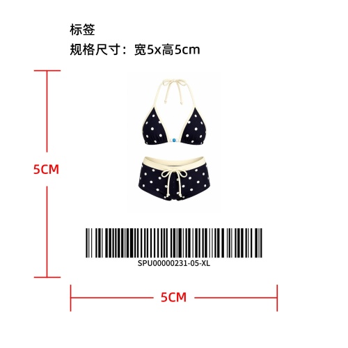 撞色包边波点挂脖比基尼标签