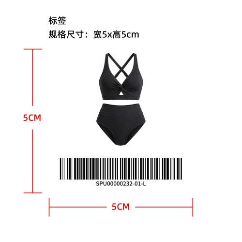 肌理条纹前扭结镂空比基尼标签
