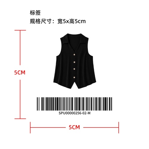 缎面无袖翻领背心衬衫标签
