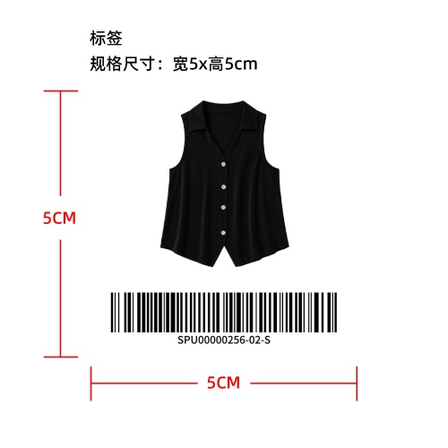 缎面无袖翻领背心衬衫标签