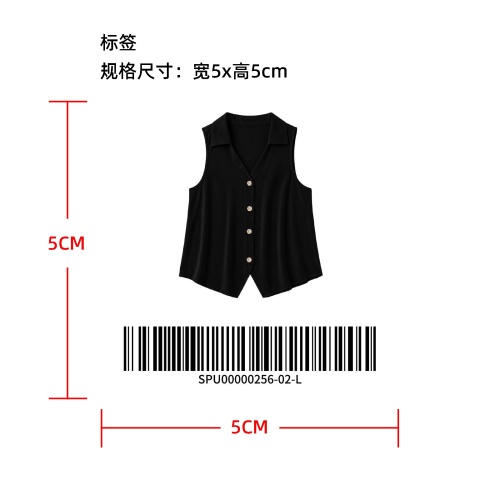 缎面无袖翻领背心衬衫标签