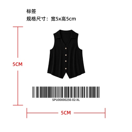 缎面无袖翻领背心衬衫标签