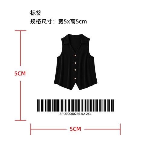缎面无袖翻领背心衬衫标签