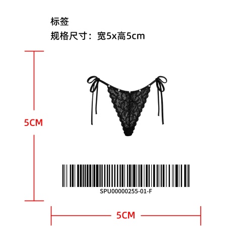 珍珠装饰蕾丝丁字裤标签