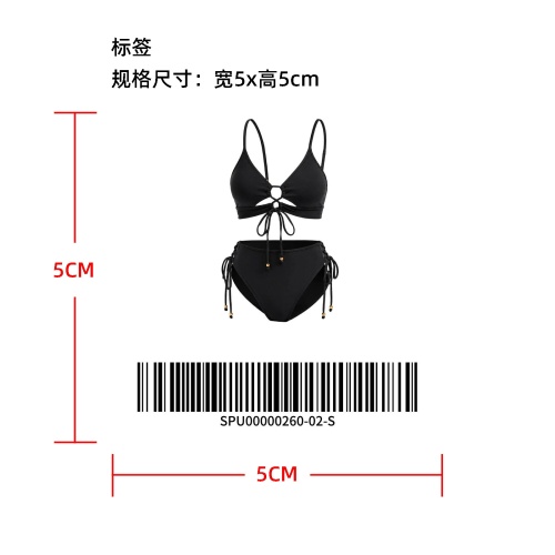 胸前镂空绑带泳衣标签