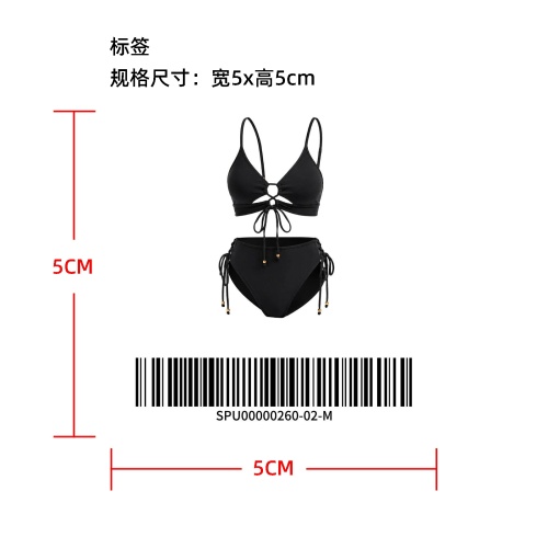 胸前镂空绑带泳衣标签