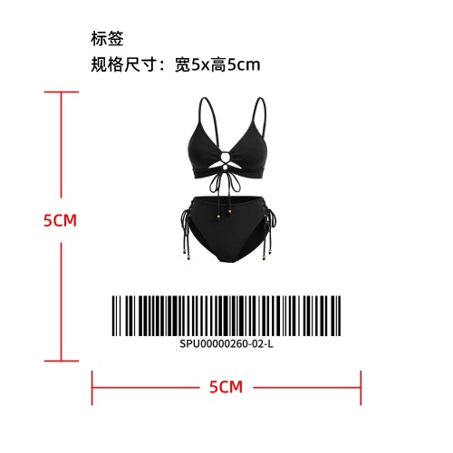 胸前镂空绑带泳衣标签