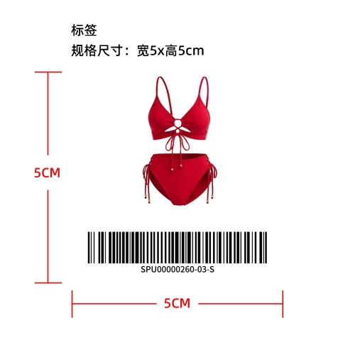胸前镂空绑带泳衣标签