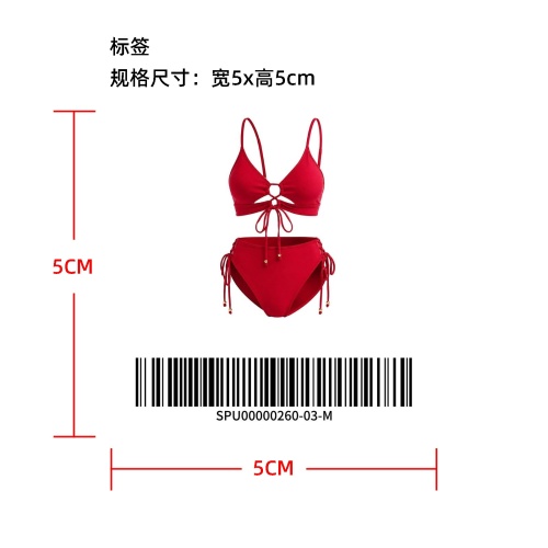 胸前镂空绑带泳衣标签