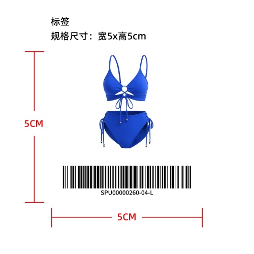胸前镂空绑带泳衣标签