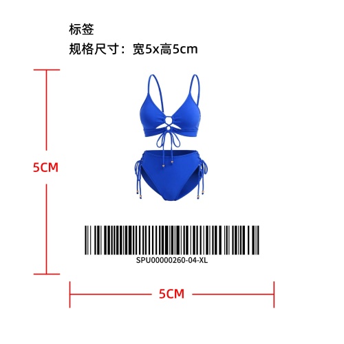 胸前镂空绑带泳衣标签