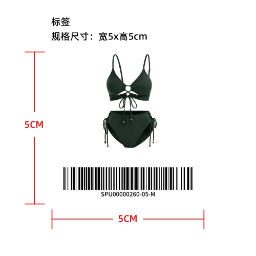 胸前镂空绑带泳衣标签
