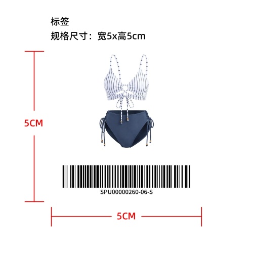 胸前镂空绑带泳衣标签