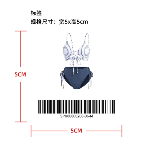 胸前镂空绑带泳衣标签