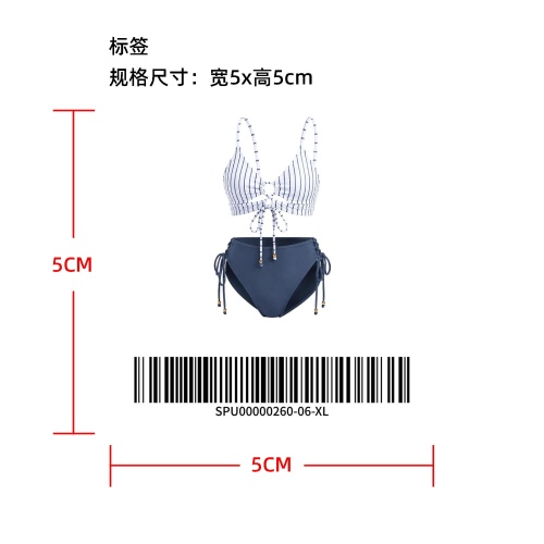 胸前镂空绑带泳衣标签