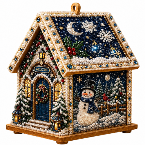 3D圣诞小屋钻石画套装（蓝色背景雪人）