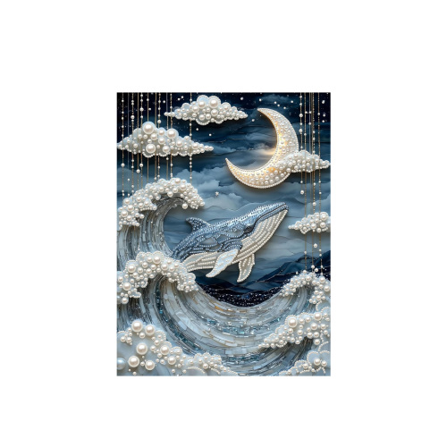 AMZ 珍珠钻石绘画珍珠艺术套装-月夜海潮 3D立体双材料易操作其他玩具