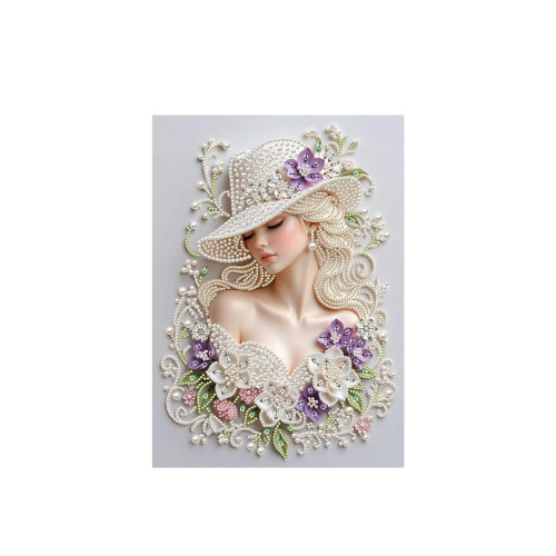 AMZ 珍珠钻石绘画珍珠艺术套装-白帽美女 3D立体珍珠莱茵 其他玩具