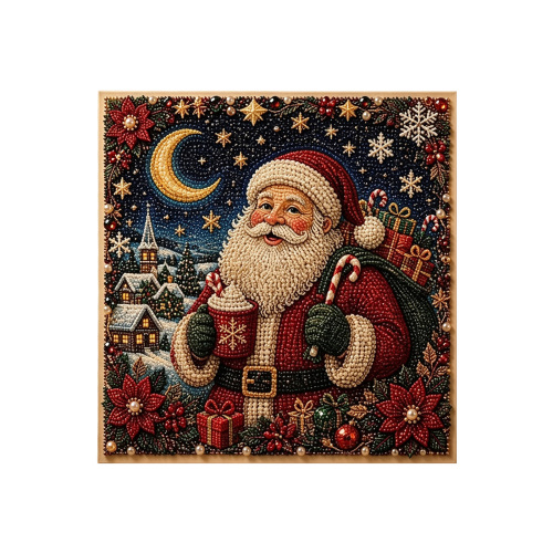 AMZ DIY雪夜小镇圣诞老人珍珠贴钻画 圣诞氛围立体全套亲子贴钻画