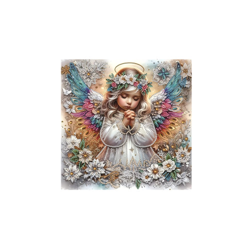 AMZ DIY 鲜花祈祷天使珍珠贴钻装饰画 DIY手工天使主题幻彩羽翼珍珠贴钻复古画布装饰画