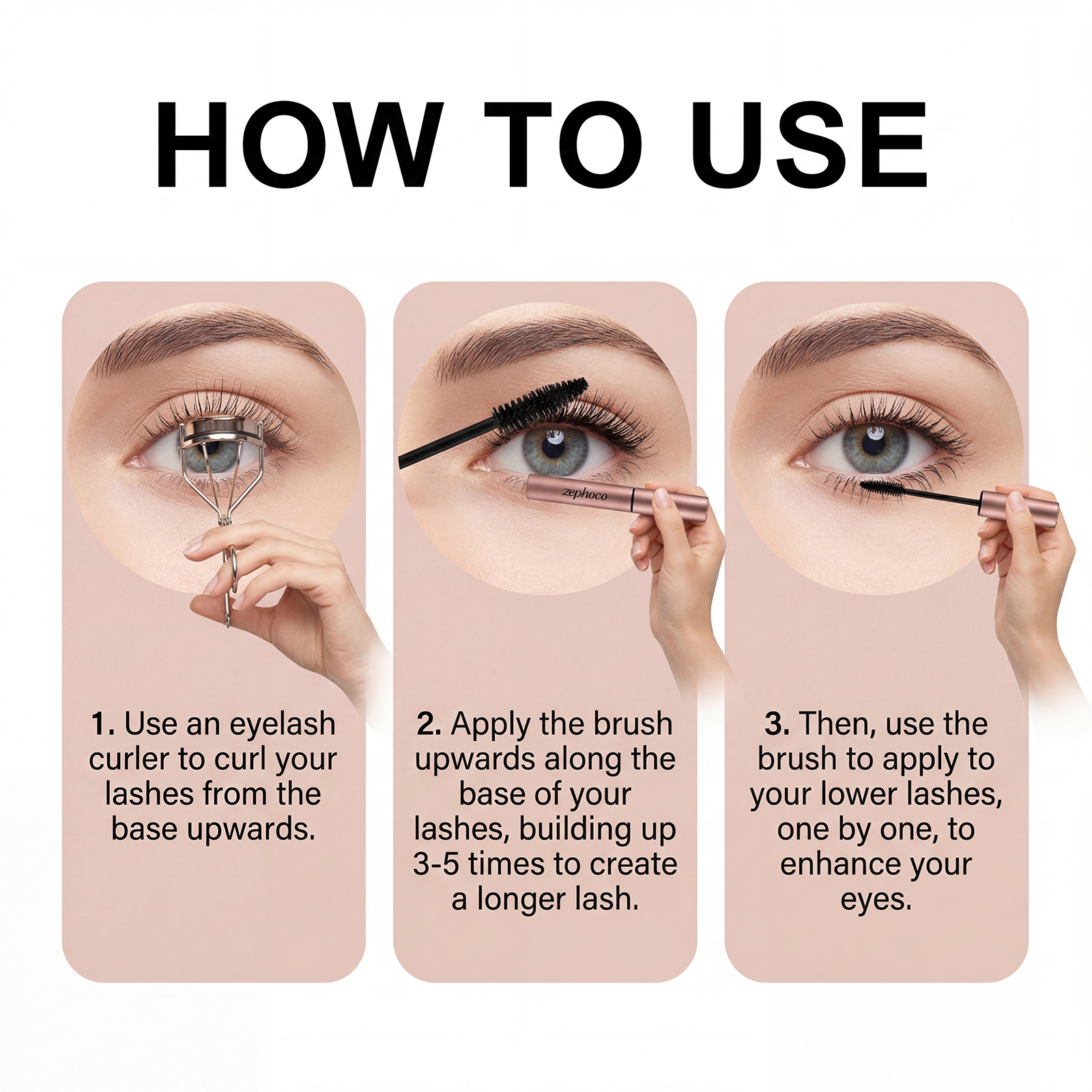 Zephoco Waterproof Mascara Black Long Lasting And Curled Lashes_voghion.com