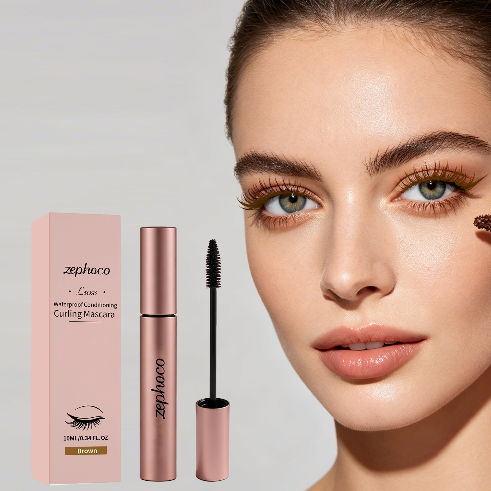 zephoco Waterproof Curled Mascara (Brown) - Non-Drying, Long And Curled, Easy-To-Use Styling Mascara For Cross-Border Makeup._voghion.com