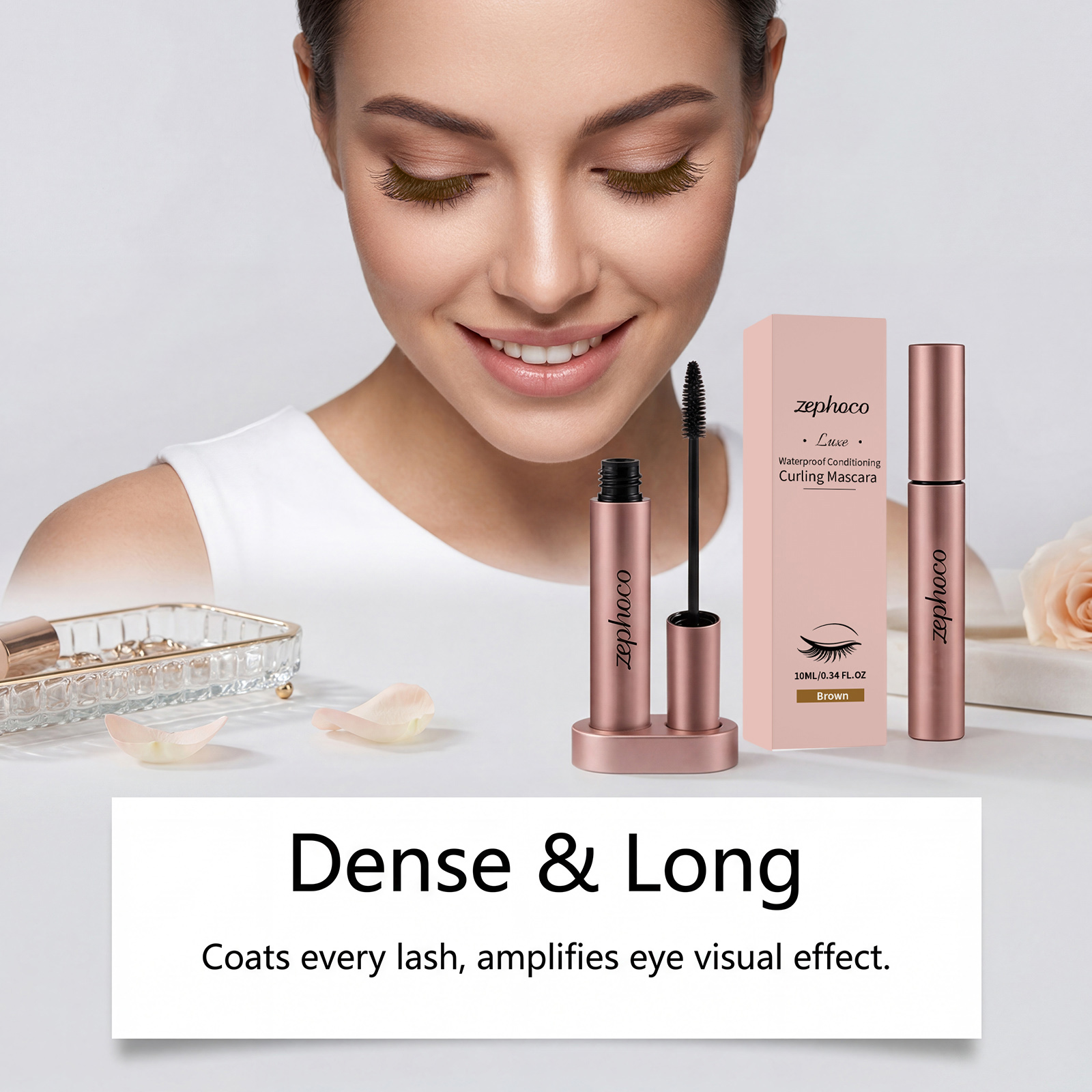 Zephoco mascara waterproof marron pour cils longs et courbes_voghion.com