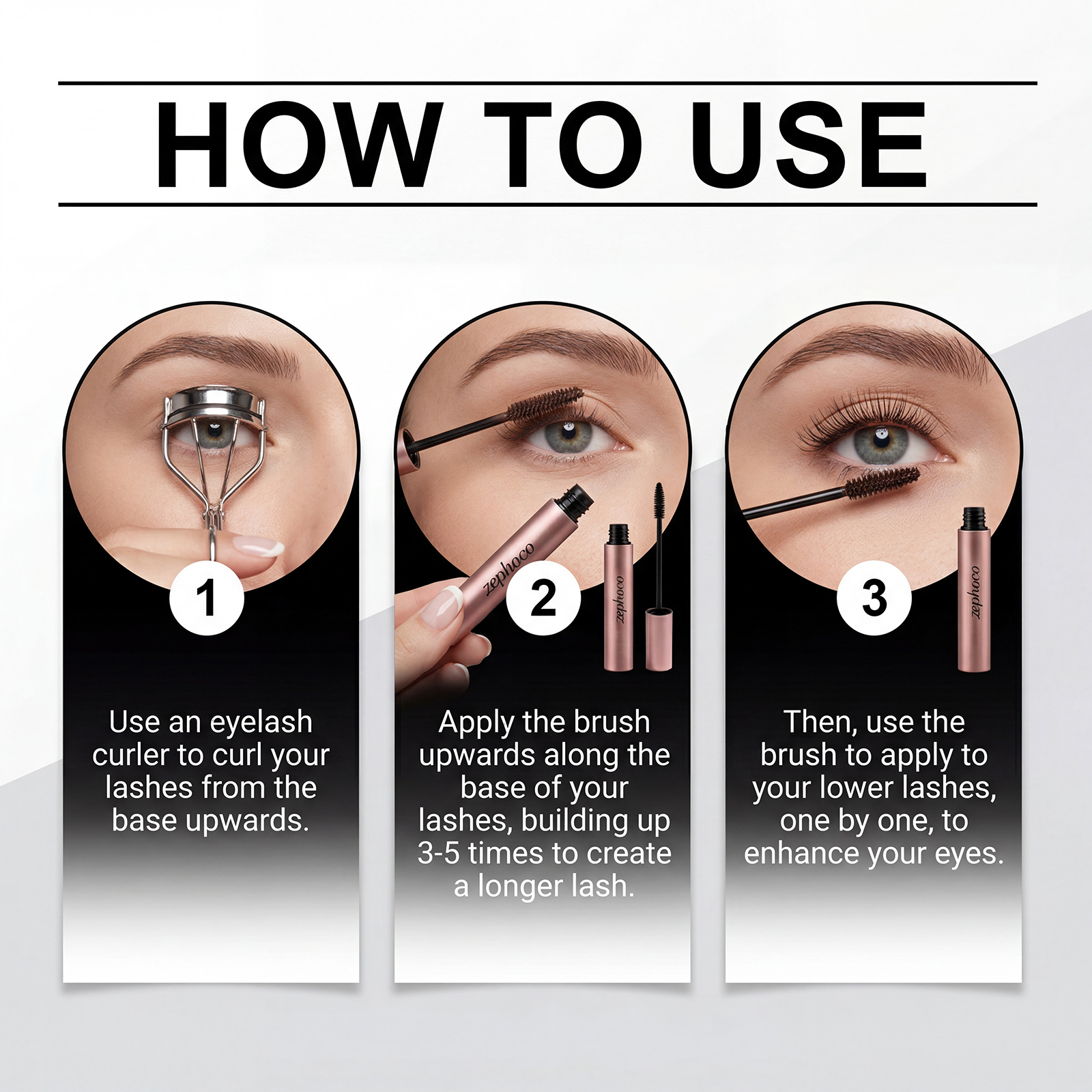 Zephoco mascara waterproof marron pour cils longs et courbes_voghion.com