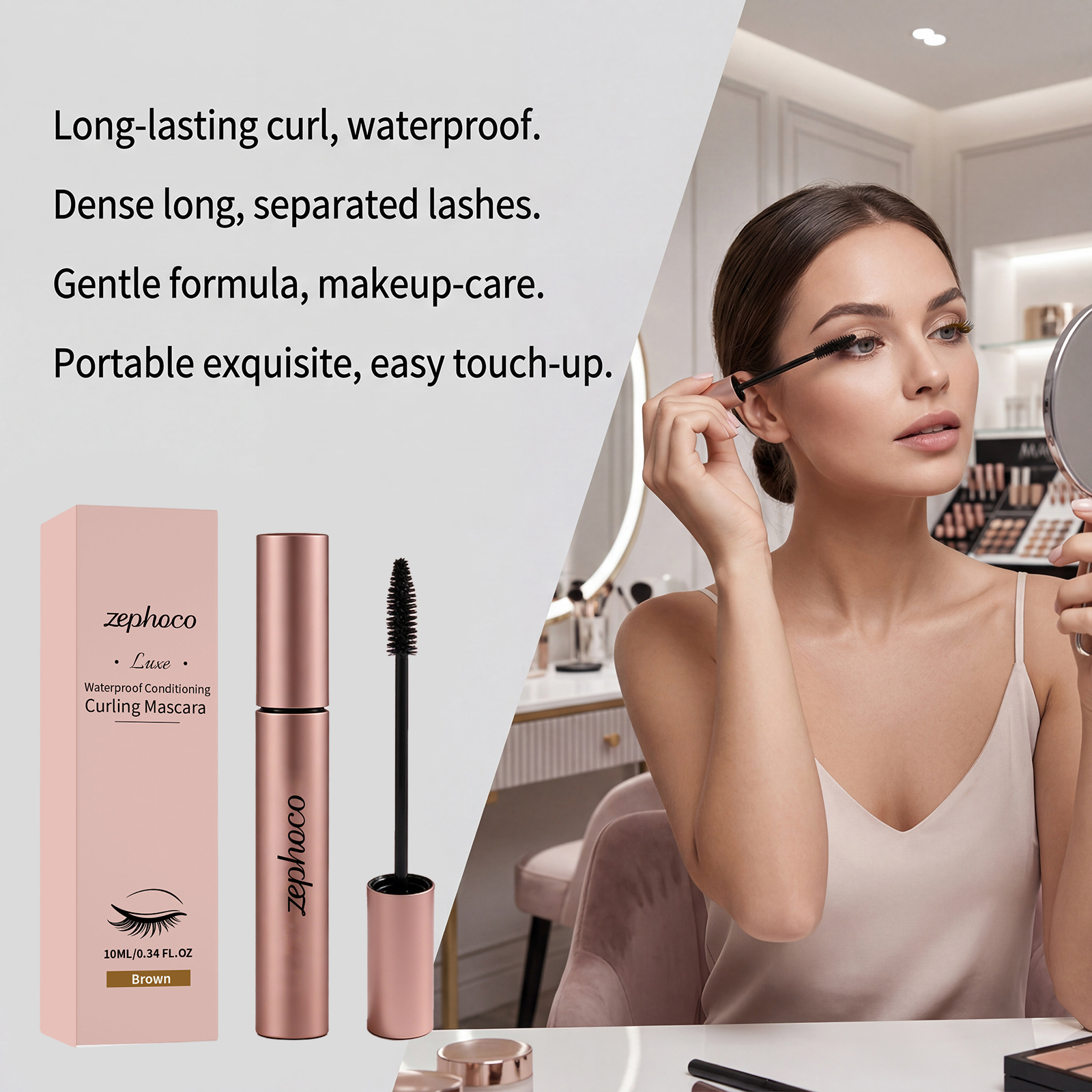 Zephoco mascara waterproof marron pour cils longs et courbes_voghion.com