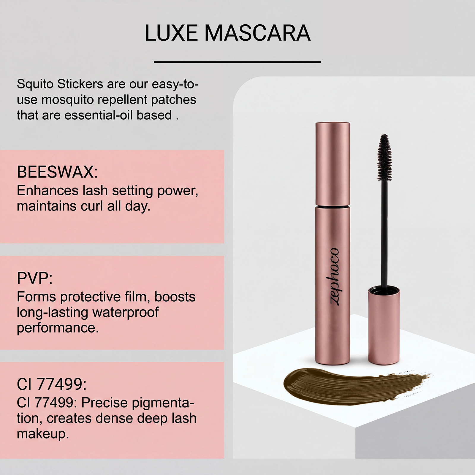Zephoco mascara waterproof marron pour cils longs et courbes_voghion.com