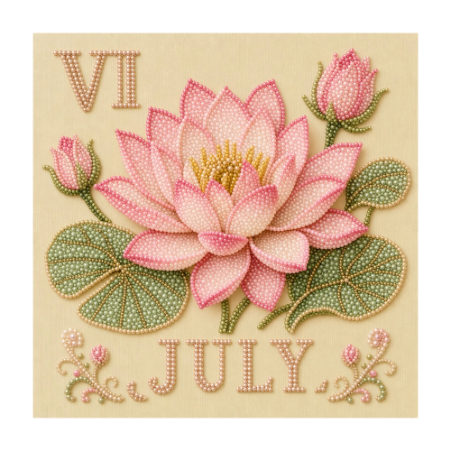 AMZ DIY 七月莲花生辰花珍珠贴钻装饰画 休闲心意居家其他玩具