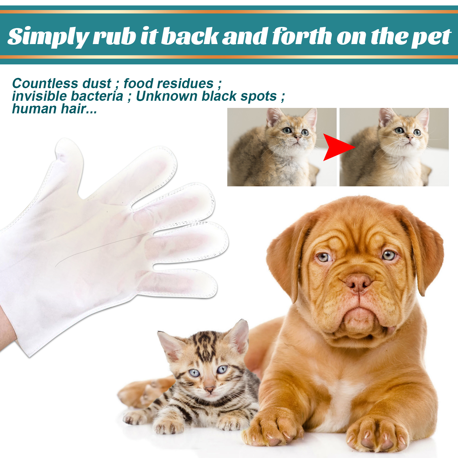Pet Deodorising Cleaning Gloves For Dogs And Cats No Rinse Wipes_voghion.com