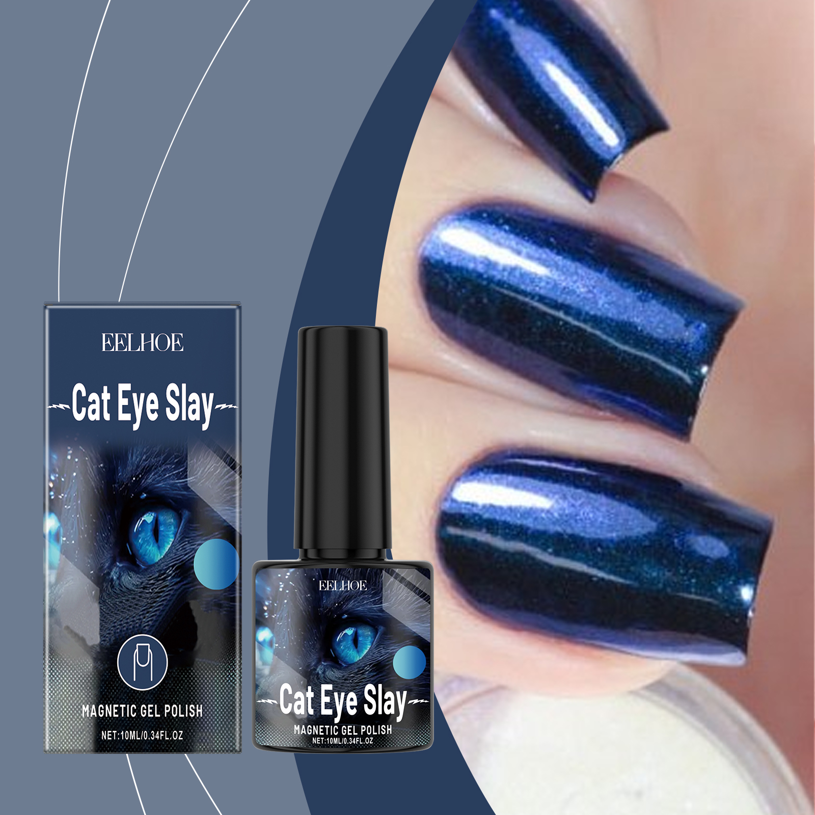 EELHOE Cat Eye Nail Polish Blue Black, Long Lasting Quick Drying Clear Jelly Black Blue Mild Water Based Nail Polish_voghion.com