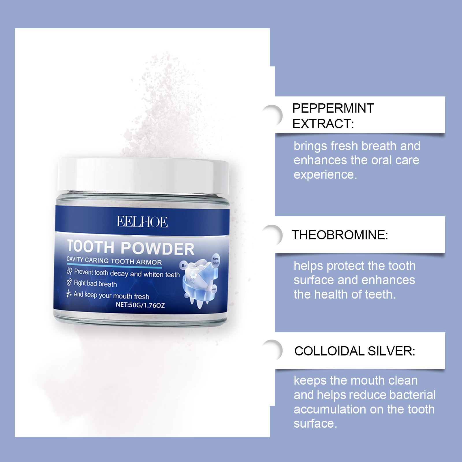 EELHOE Dental Powder Care Gums Fresh Breath Daily Gentle Cleaning Teeth Stains Yellow Powder_voghion.com