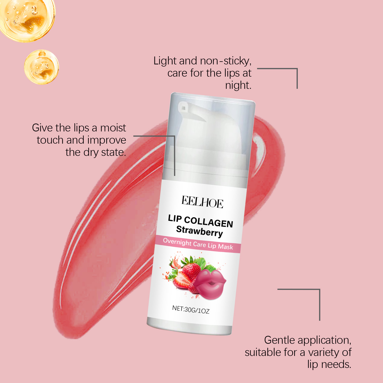 EELHOE Strawberry Moisturizing Sleep Lip Mask, Moisturizing And Hydrating, Desalinating Lip Lines, Nourishing Soft Lip Skin Care_voghion.com