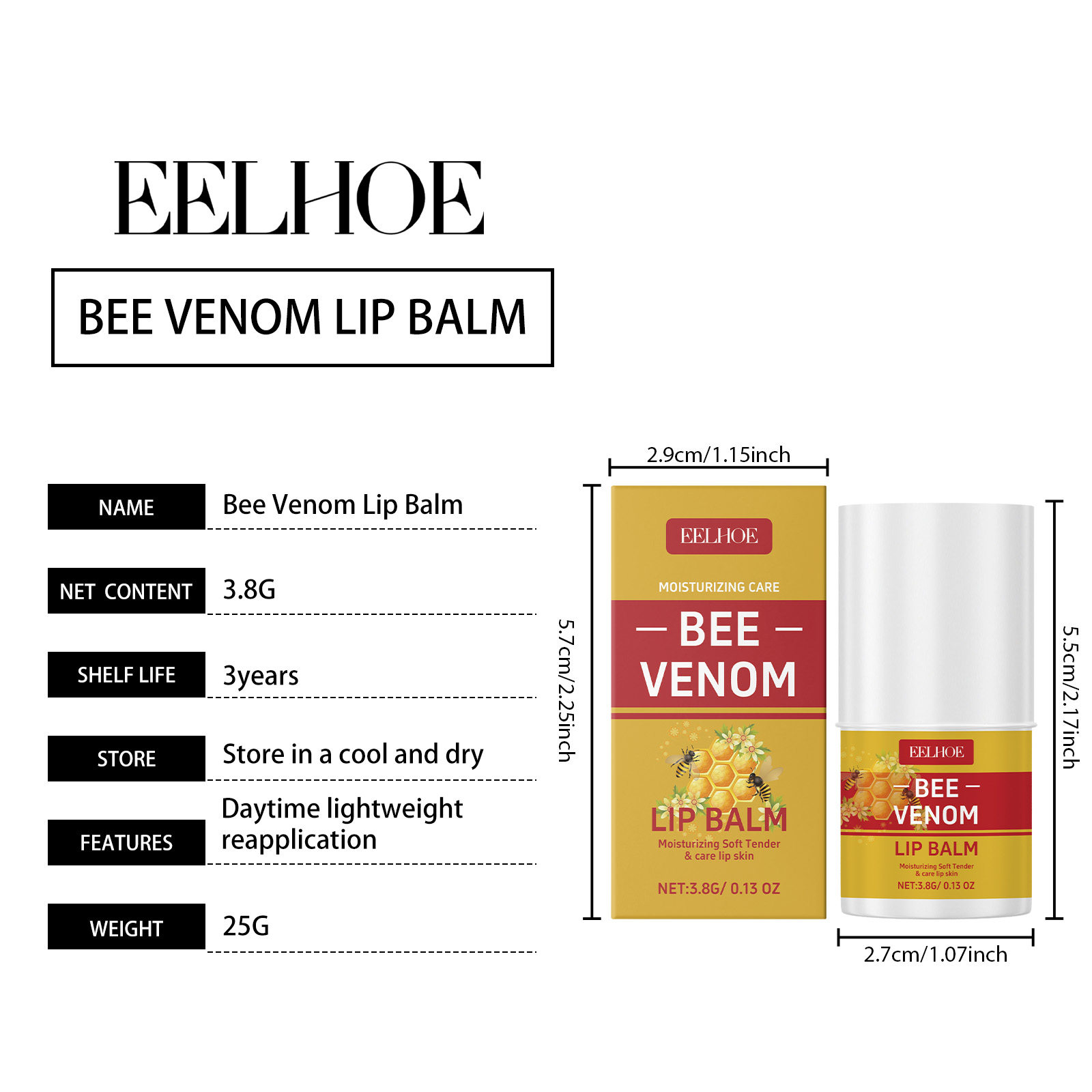 Baume à lèvres hydratant EELHOE, léger et non collant, portable, hydratant, maquillage, double soin de nuit avant_voghion.com