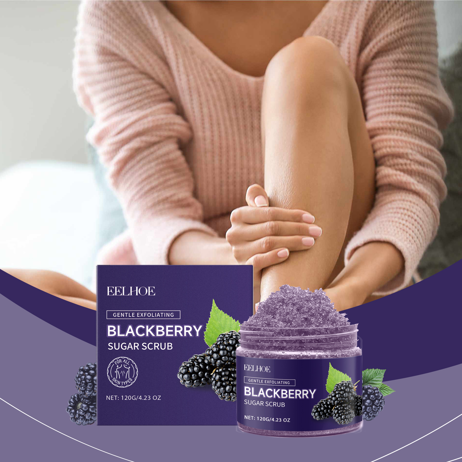 EELHOE Blackberry Sugar Body Scrub, Gentle Cleansing Exfoliating Smooth Skin Hydrating Moisturizing Scrub_voghion.com