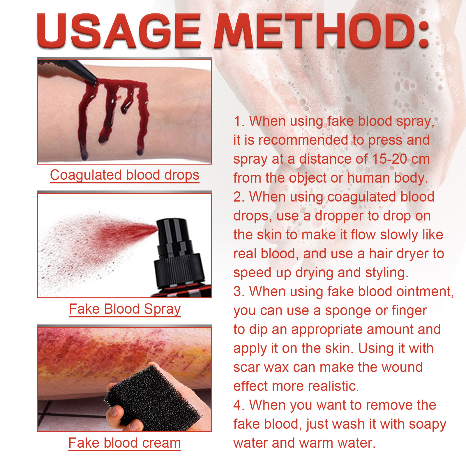 EELHOE Halloween Blood Makeup Set, Scary Atmosphere Realistic Skin Wax Blood Special Effects Makeup Set_voghion.com