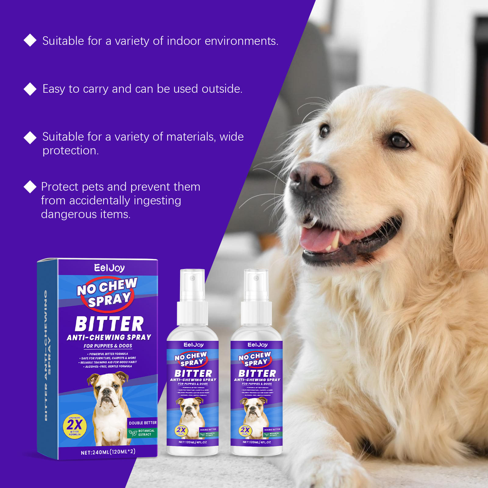 EelJoy Pet Anti-Bite Chew Anti-Lick Bitter Behavior Training Dog Deterrent Spray_voghion.com