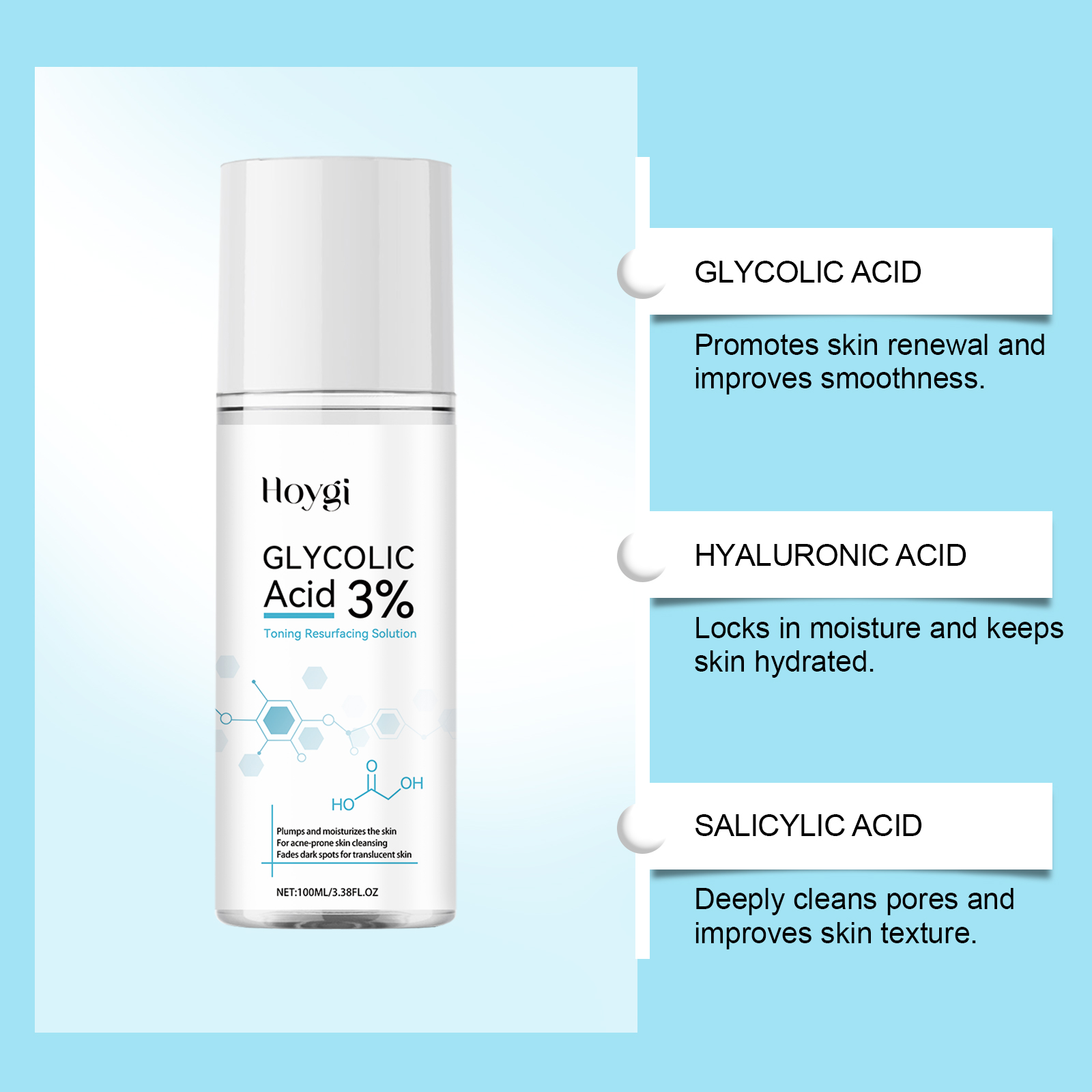 Hoygi Facial Exfoliating Essence Gentle Care Facial Skin Brightening Hydrating Moisturizing Essence_voghion.com