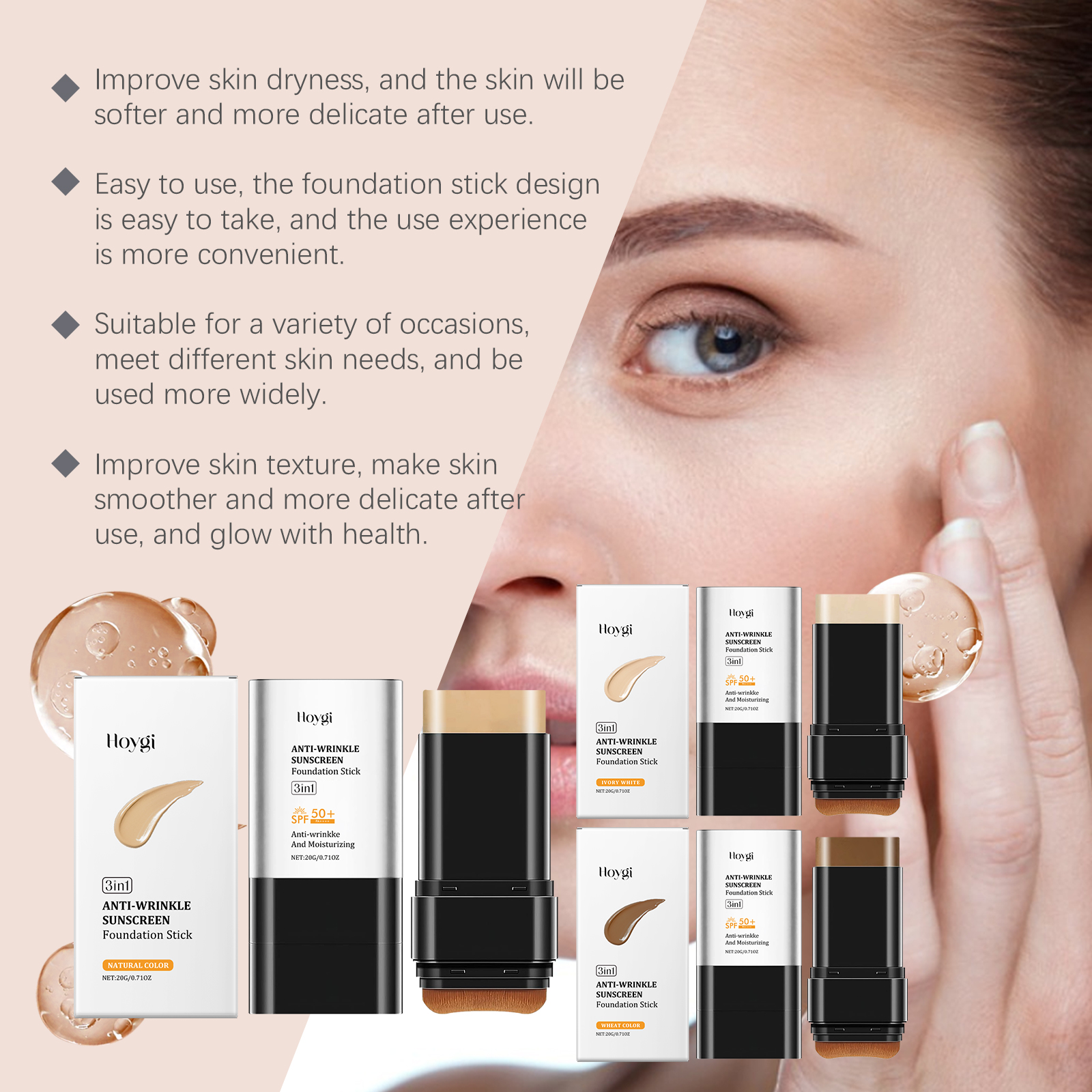 Anti-wrinkle Sunscreen Foundation Stick Lightweight Matte Finish_voghion.com