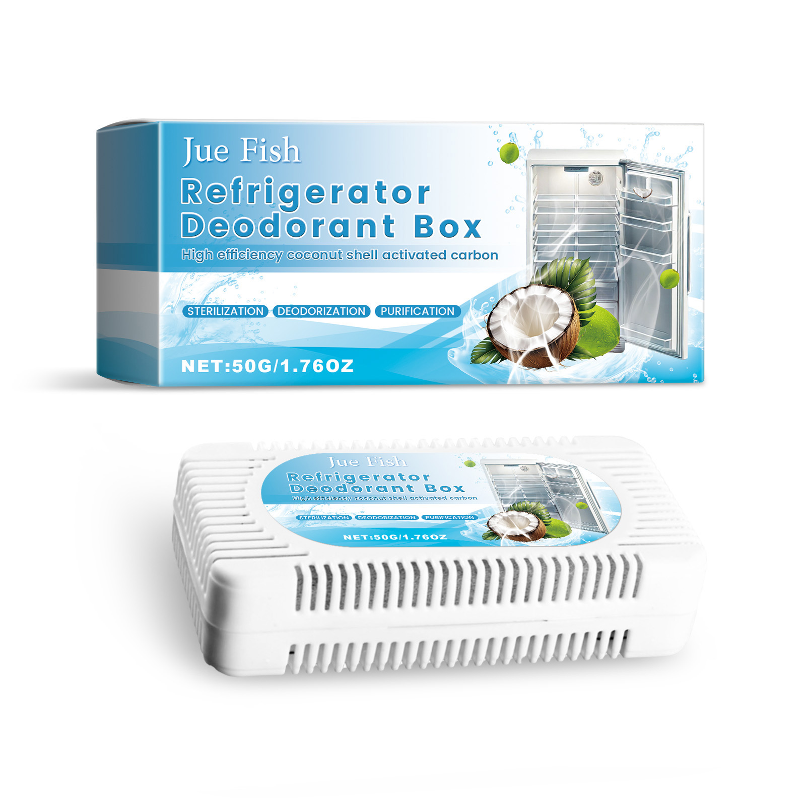 Jue-Fish Refrigerator Deodorizer & Dehumidifier Box, Powerful Odor Absorption for Fresher Food