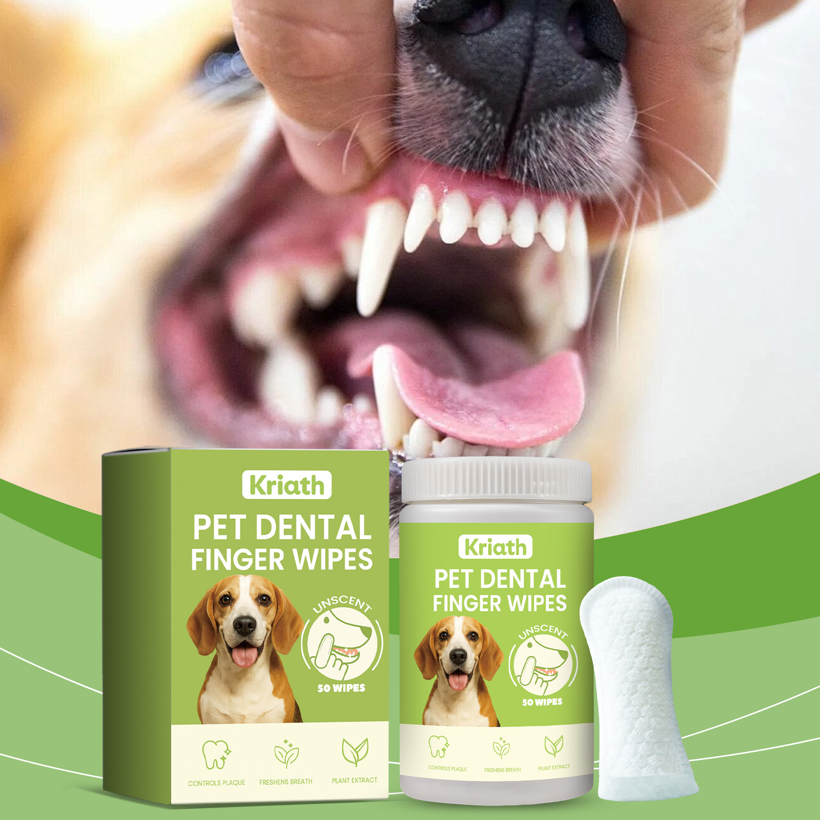 Toallitas para dedo para limpieza de dientes de perro y gato_voghion.com