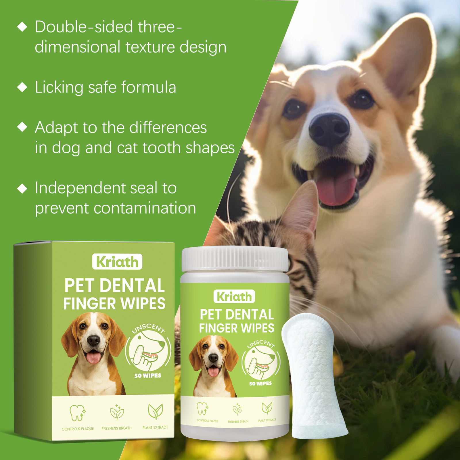 Toallitas para dedo para limpieza de dientes de perro y gato_voghion.com