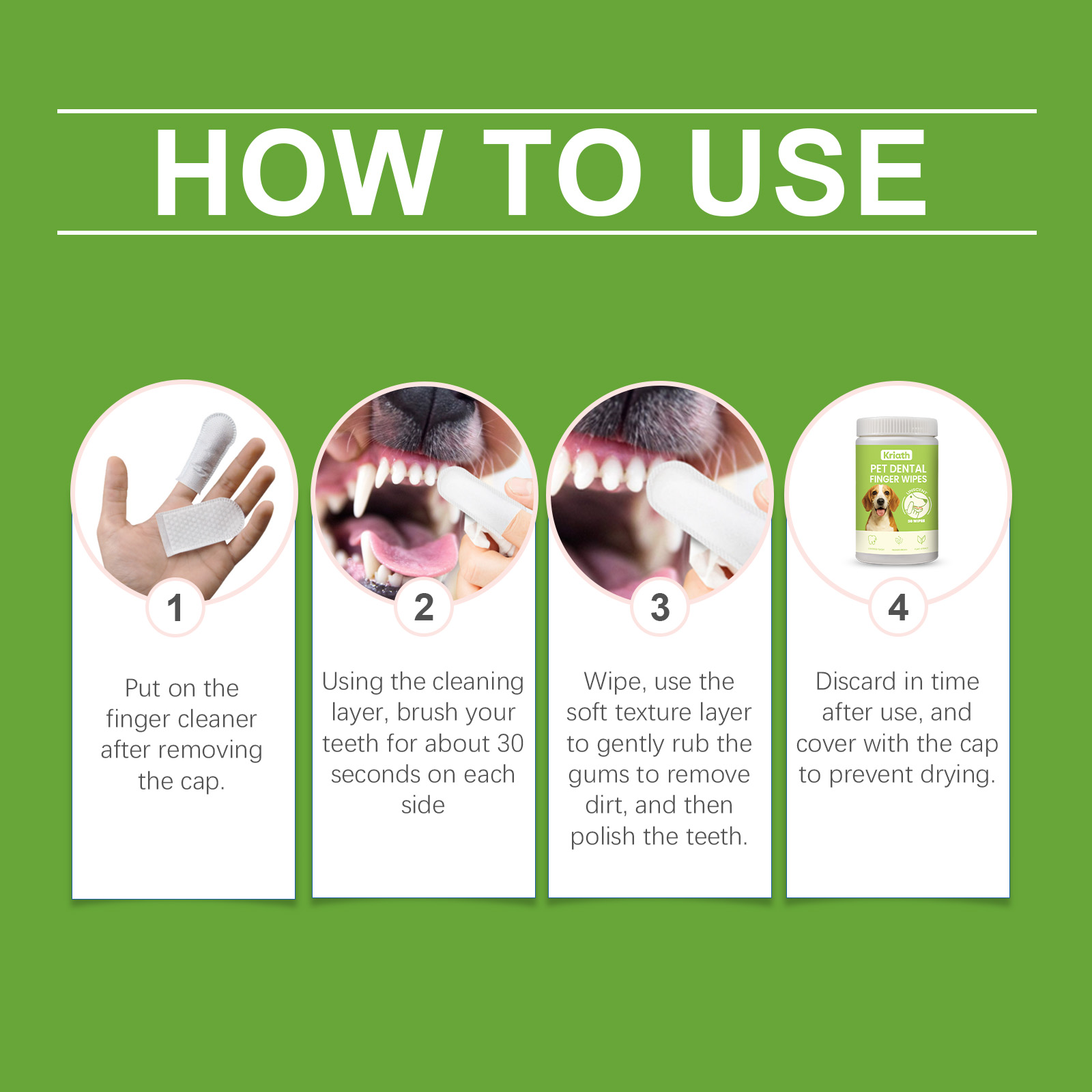 Toallitas para dedo para limpieza de dientes de perro y gato_voghion.com