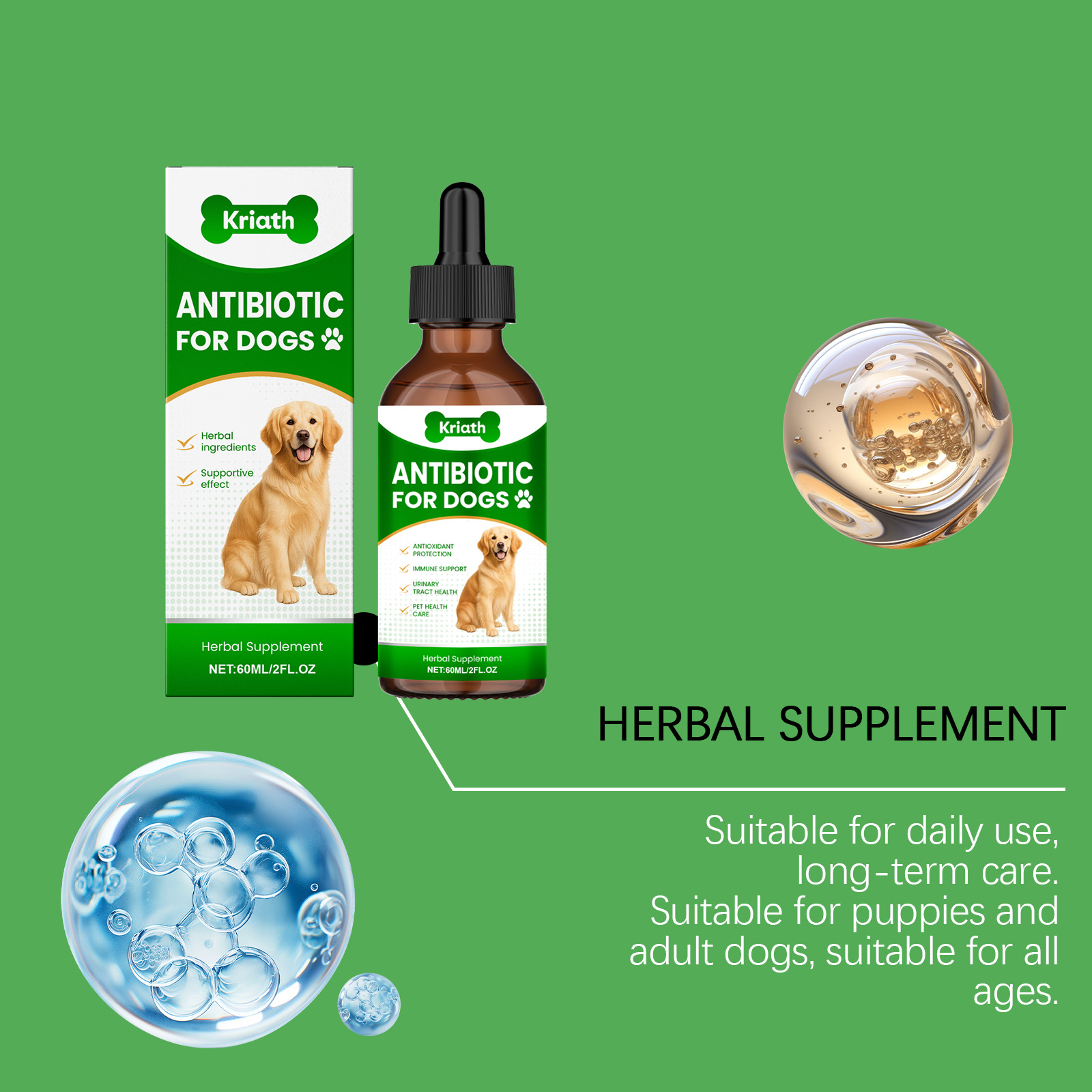 Kriath Dog Gentle, integratore nutrizionale per la cura del corpo degli animali domestici, gocce_voghion.com