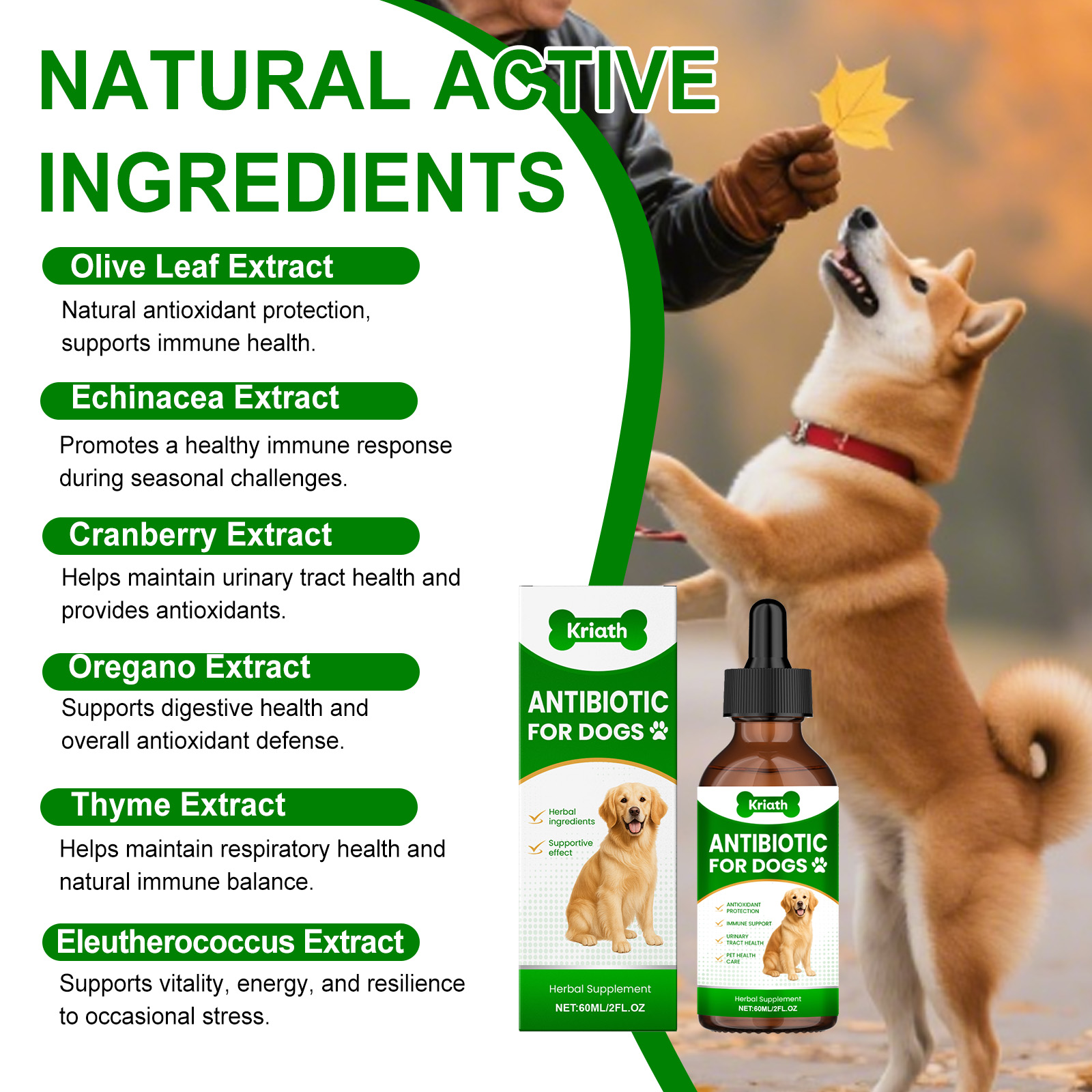Kriath Dog Gentle, integratore nutrizionale per la cura del corpo degli animali domestici, gocce_voghion.com