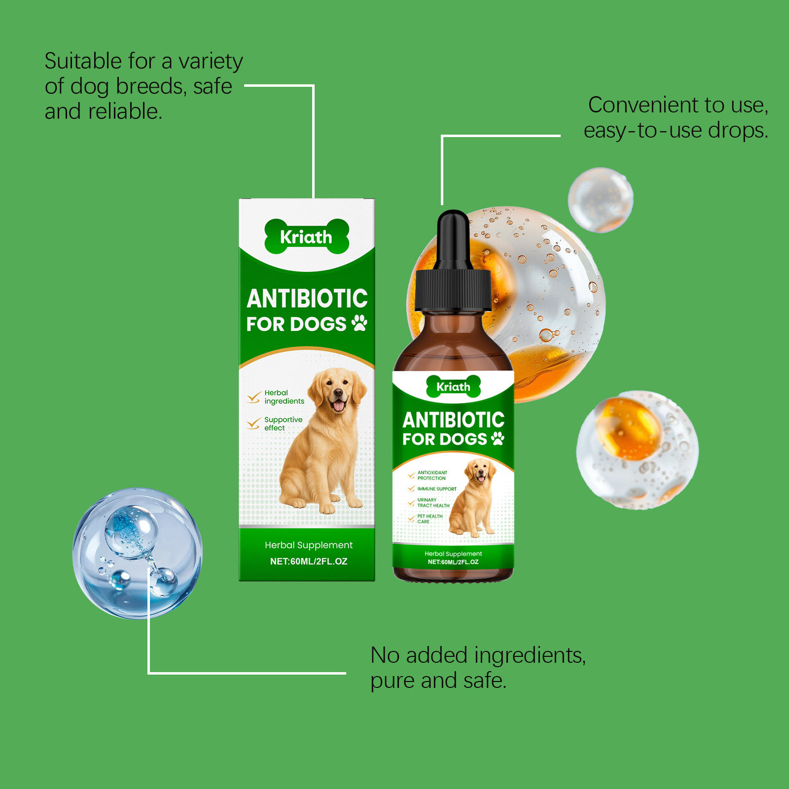 Kriath Dog Gentle, integratore nutrizionale per la cura del corpo degli animali domestici, gocce_voghion.com